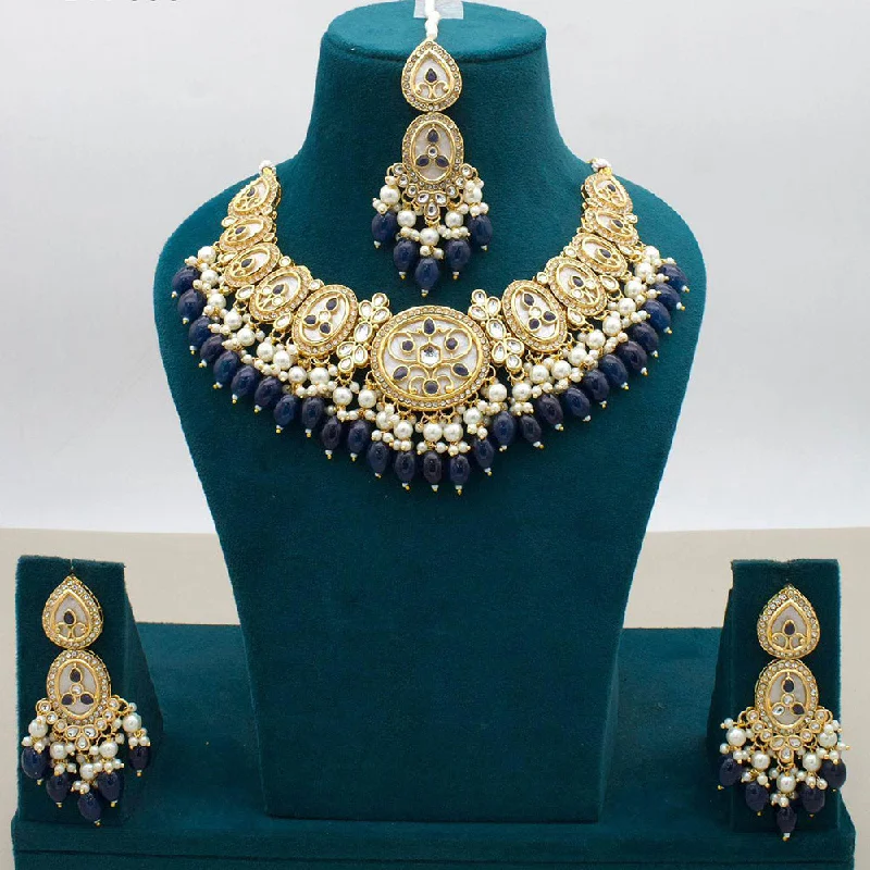 JCM Gold Plated Kundan Stone And Beads Necklace Set