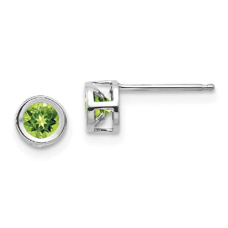 14k White Gold Bezel Peridot Earrings (L-4 mm, W-4 mm)