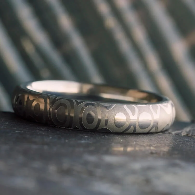 Narrow Steel Wedding Band, Damascus Ring Made With Stainless Steel