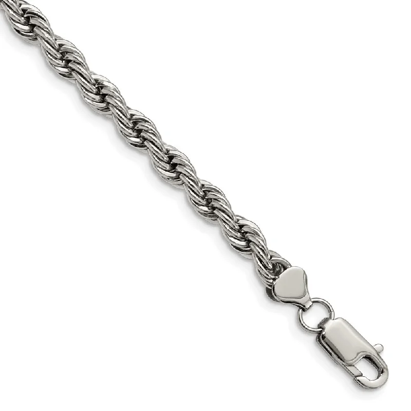 Men's 6mm Polished Rope Chain Bracelet in Stainless Steel