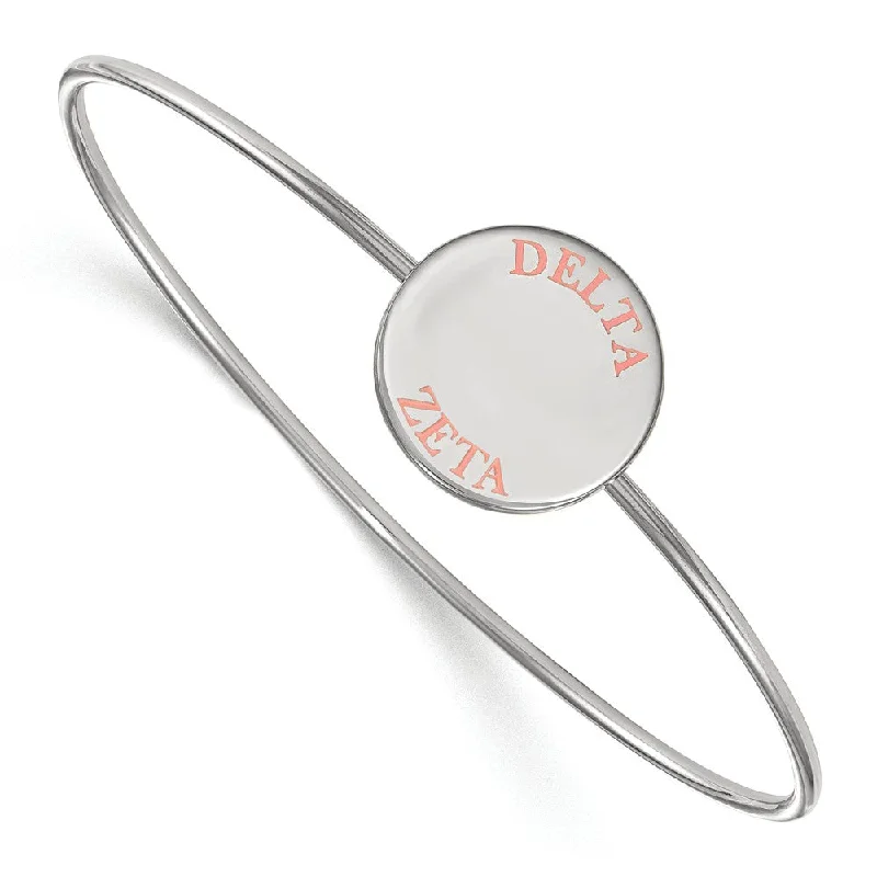 Sterling Silver Delta Zeta Pink Enamel Bangle - 8 in.