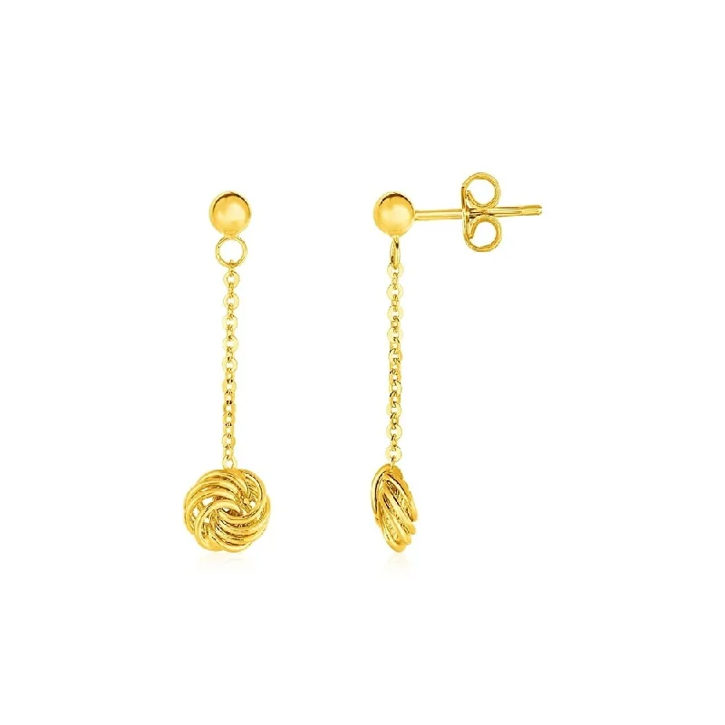 Post Earrings with Love Knot Drops in 14k Yellow Gold