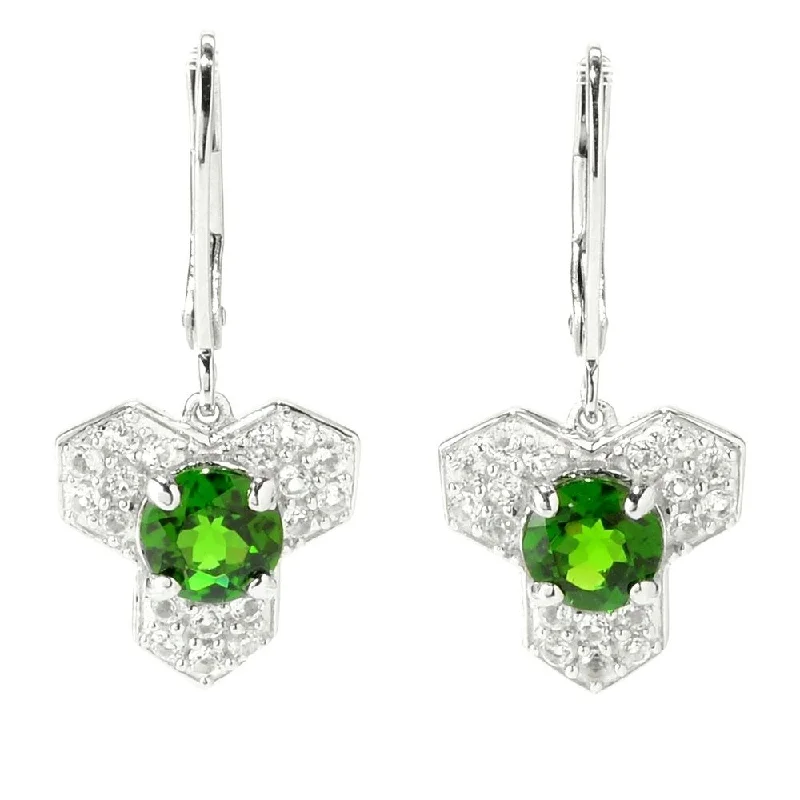 Sterling Silver 2.17ctw Chrome Diopside White Topaz Drop & Dangle Earrings 1'L