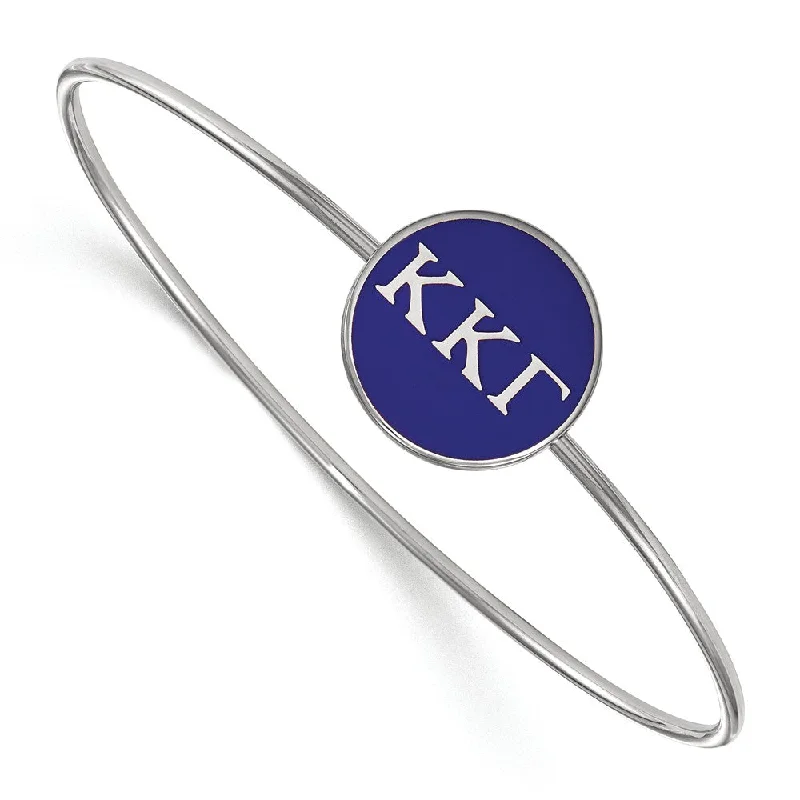 Sterling Silver Kappa Kappa Gamma Blue Enamel Greek Bangle - 7 in.