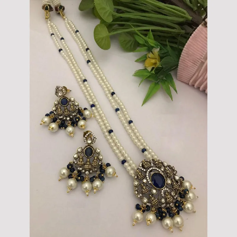 FS Collection Gold Plated Kundan Stone And Temple Long Necklace Set