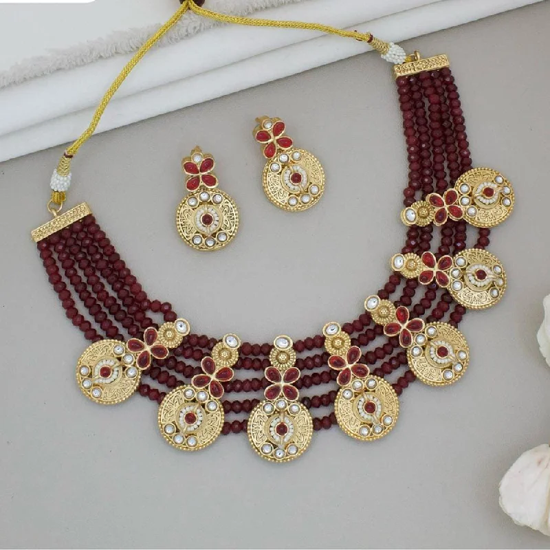 JCM Gold Plated Kundan Stone And Beads Necklace Set