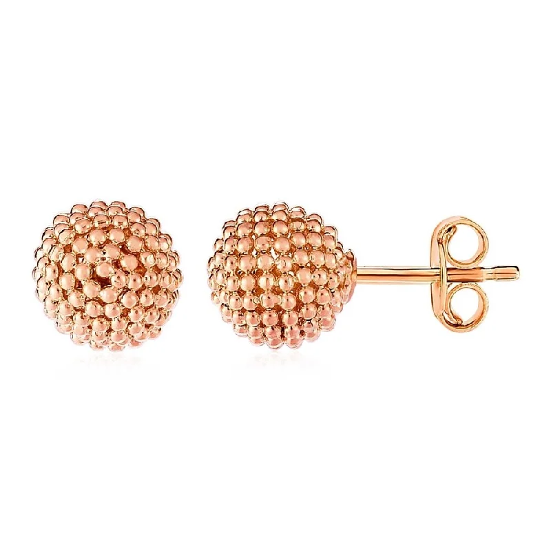 14k Rose Gold Post Earrings with Beaded Spheres