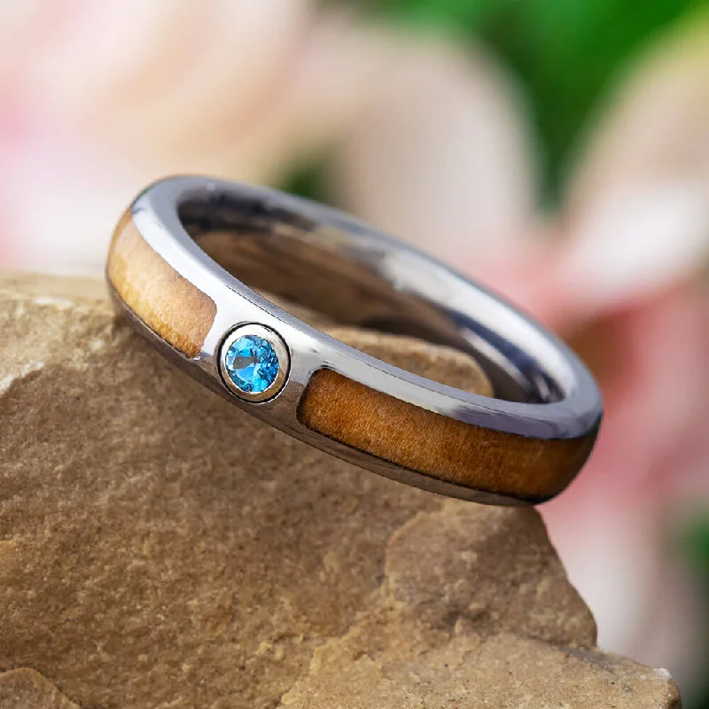 Aquamarine Wedding Band with Wood Inlay